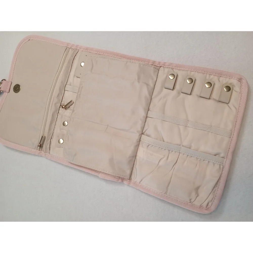 BAGSMART Jewelry Organizer Case Women Small Pink Quilted Travel Roll Up